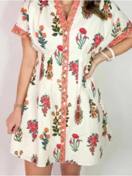 Entro Floral Button Up Dress, Medium - Picture 2 of 6